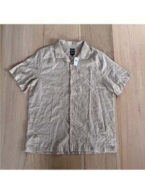 GAP Beige Linen Short Sleeve Button Down Shirt Size Large NWT